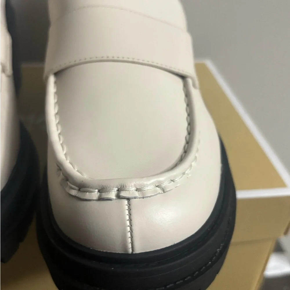 Michael Kors Rocco Block Heeled Loafer Leather LT Cream 9.5 #2